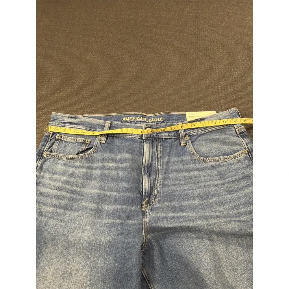 New American Eagle Dreamy Low-Rise Baggy Flare Simply Dark Raw Hem Jean 18 34W - Picture 2 of 9